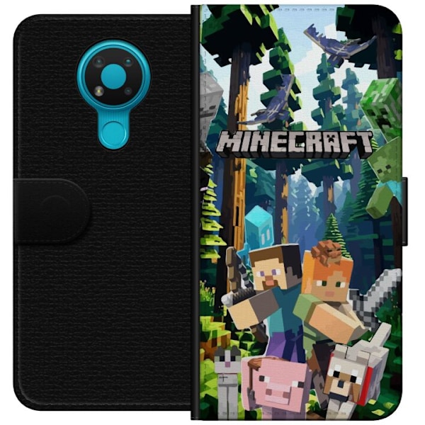 Nokia 3.4 Plånboksfodral Minecraft mobilskal med skog och figurer i pixelstil