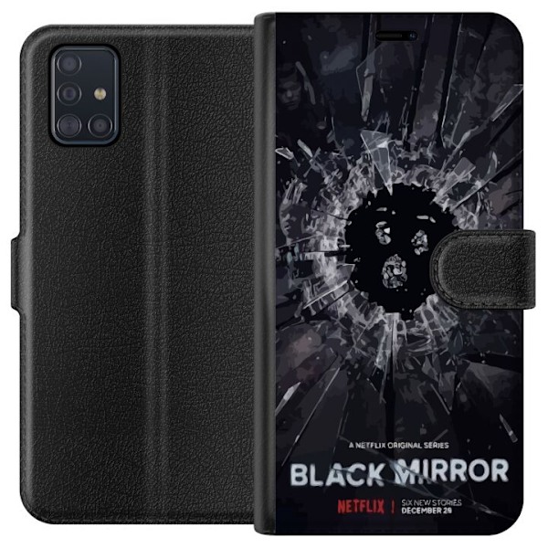 Samsung Galaxy A51 Lompakkokotelo Black Mirror Sci-Fi Netflix -sarja Dystopia Teknologia Cyberpunk Synkkä TV Videopeli Teema
