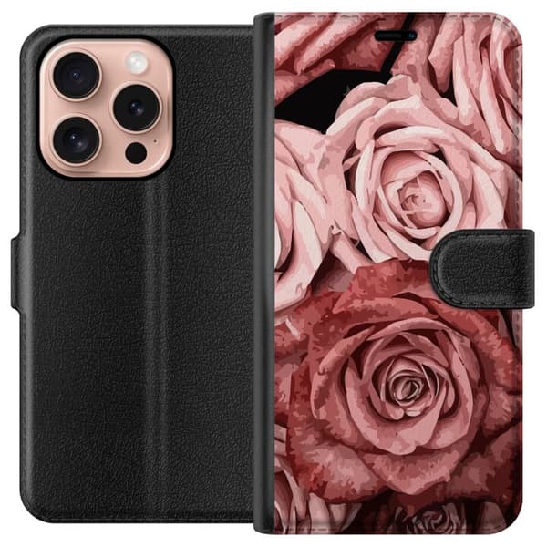Kompatibel Tegnebogsetui til Apple iPhone 16 Pro Roser