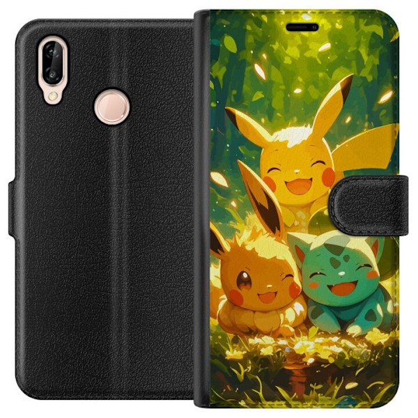 Huawei P20 lite Plånboksfodral Pixelmonster spelstil – färgstark design för retroälskande gamers