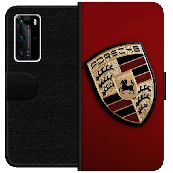 Huawei P40 Pro Tegnebogsetui Mobil etui med stilfuld Porce-logo i sort og hvid