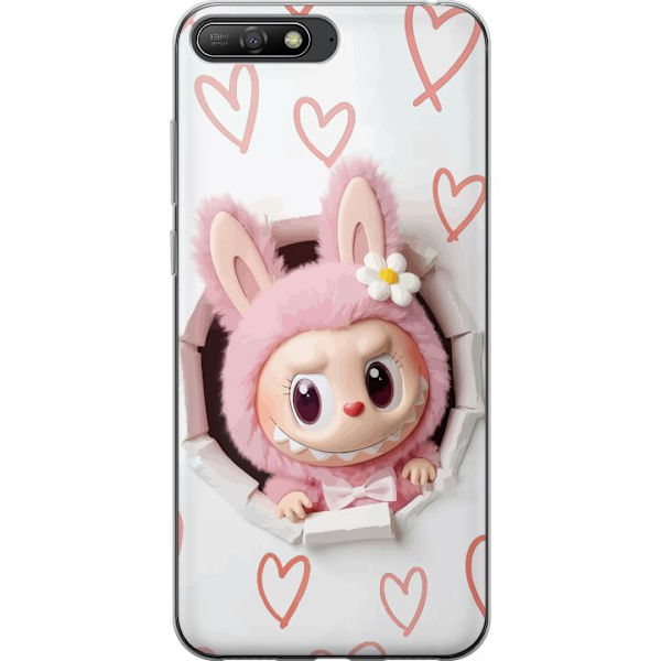 Huawei Y6 (2018) Genomskinligt Skal Labubu Hjärtbakgrund Pop Mart Kärlek Tema Figur Design Populärt Motiv Samlarfigur Art Toy Serie