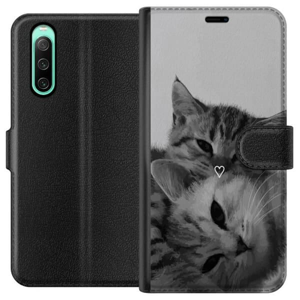 Kompatibel Tegnebogsetui til Sony Xperia 10 IV Kat Hjerte