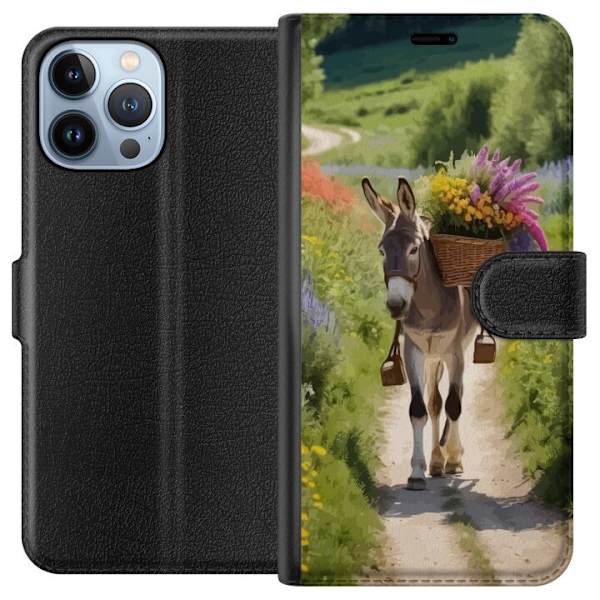 Apple iPhone 13 Pro Max Tegnebogsetui Æsel Dyremotiv Rolig Design Naturmotiv Populær Dekoration Humor Grafisk Dyretema Eksotisk