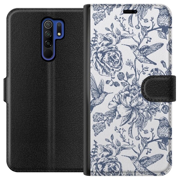 Xiaomi Redmi 9 Tegnebogsetui Blomster & Fugle - Romantisk Vint