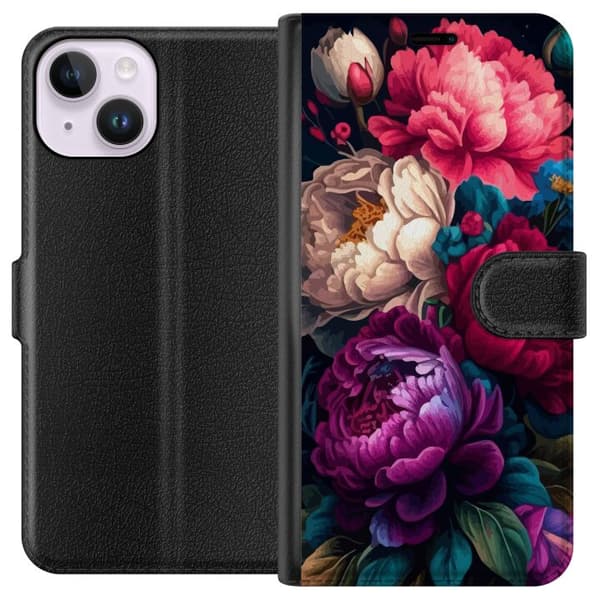 Kompatibel Tegnebogsetui til Apple iPhone 15 Färgglada blommor