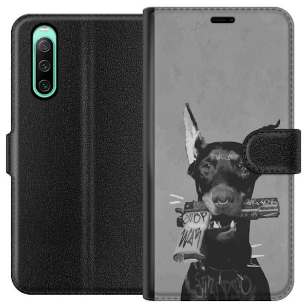 Sony Xperia 10 IV Tegnebogsetui Grå Hund Grafisk Design Sejt Dyremotiv Gadekunst Urban Trend Hundeejer Stil Populært Motiv