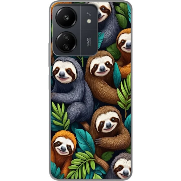 Xiaomi Redmi 13C Gennemsigtig cover Sengångarstil - afslappet motiv med sød dovendyr