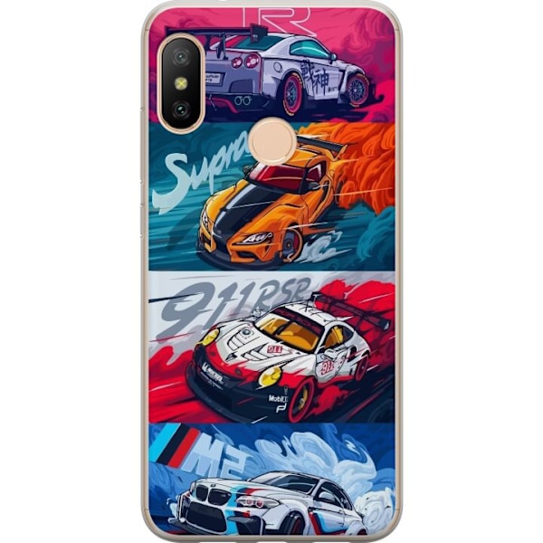 Xiaomi Redmi 6 Pro Läpinäkyvä kuori Nopeat Autot - Piirretty Kuvio Toiminnalla