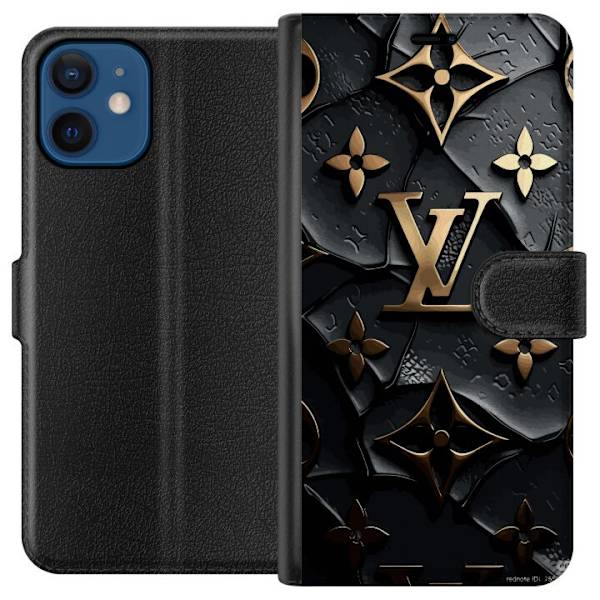 Apple iPhone 12 mini Tegnebogsetui Louis Vuitton Mørk Tilstand Design Sort Luksus Stil Mode Populær Grafisk Mønster Modeikon Luksusmærke