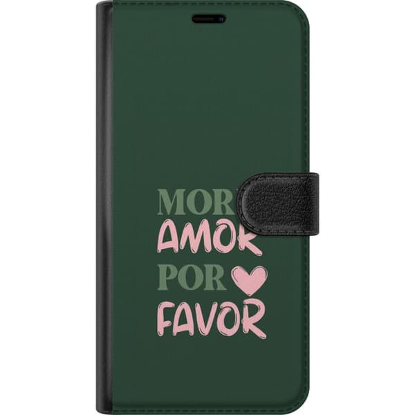 Kompatibel Tegnebogsetui til Xiaomi Redmi Note 15 Pro Rosa og grønt typografisk kærlighedsbudskab med hjerte mod mørkegrøn baggrund i blød romantisk grøn