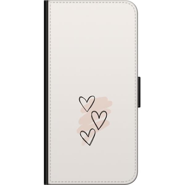 Kompatibel Tegnebogsetui til Samsung Galaxy A11 Tre håndtegnede sorte konturhjerter over lyserøde penselstrøg på lys baggrund pink