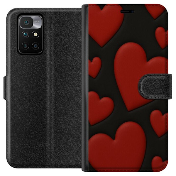 Xiaomi Redmi 10 Lompakkokotelo Punaiset Samettisydämet