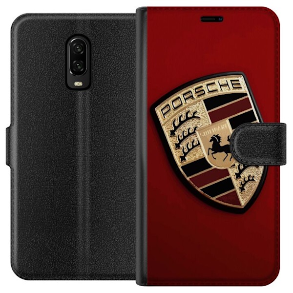 OnePlus 6T Tegnebogsetui Mobil etui med stilfuld Porce-logo i sort og hvid