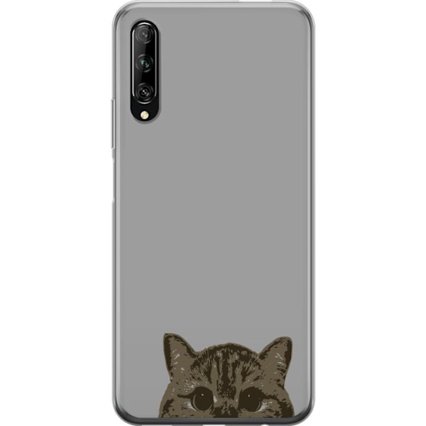 Huawei P smart Pro 2019 Genomskinligt Skal Grå Kattblick – stilren kattdesign med grå bakgrund