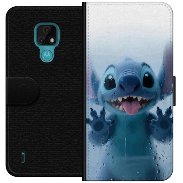 Motorola Moto E7 Tegnebogsetui Stitch ved et vindue i sød stil