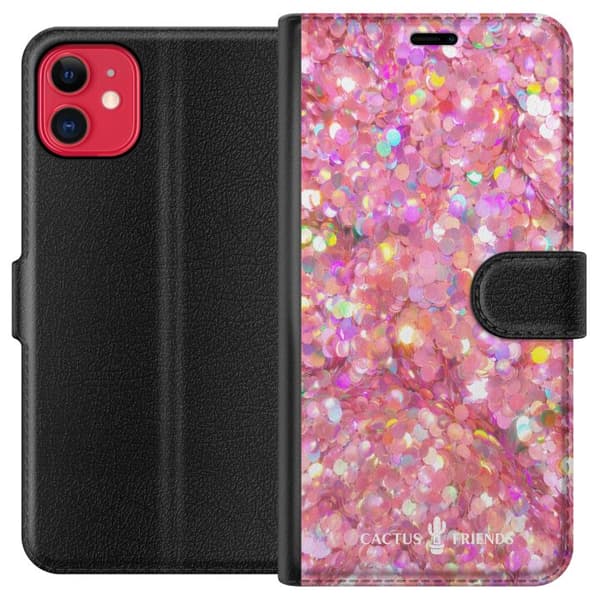 Kompatibel Tegnebogsetui til Apple iPhone 11 Kaktus og venner – lyserødt glitter