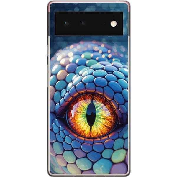 Kompatibelt Mobildeksel til Google Pixel 6 Nærbilde av en blå drakes øye med fargerik iris blå