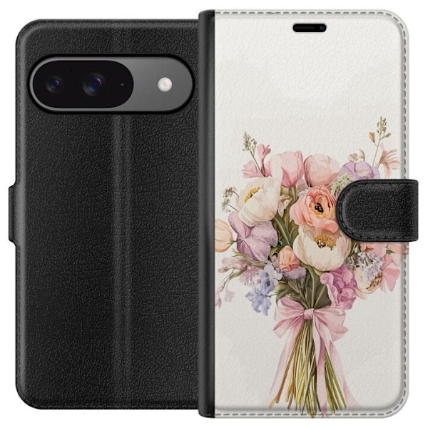 Google Pixel 9 Lommeboketui Mobildeksel med fargerikt blomsterbukett i romantisk stil