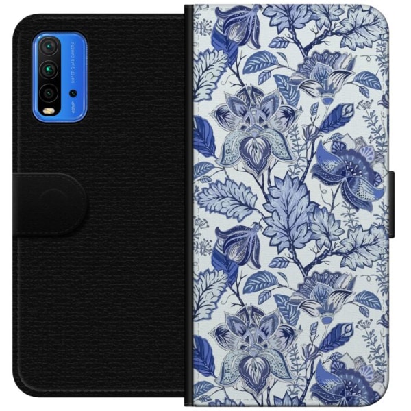 Xiaomi Redmi Note 9 4G Lommeboketui Blomster Blå...