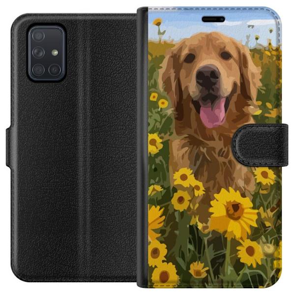 Samsung Galaxy A71 Lompakkokotelo Kultainennoutaja Auringonkukkapelto Koiramotiivi Luonto Kesä Suunnittelu Suosittu Koirarotu Perheen suosikki