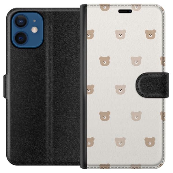 Kompatibel Tegnebogsetui til Apple iPhone 12 Teddybaggrund - søde teddybjørne mod en blød baggrund
