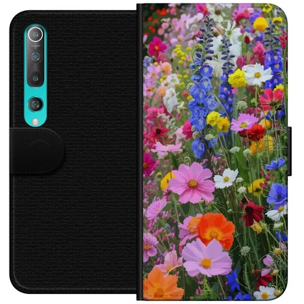 Xiaomi Mi 10 5G Lompakkokotelo Kukkakuvioinen mobiilikuori kesäisellä niityllä ja luontomaisemalla