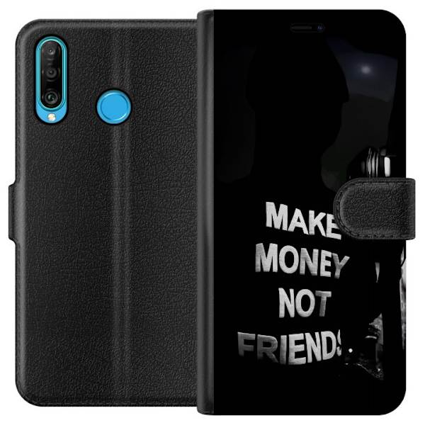 Huawei P30 lite Tegnebogsetui Tjen Penge Ikke Venner Citat Streetwear Tekst Design Trend Penge Livsstil Grafisk Motiv Urban Fashion