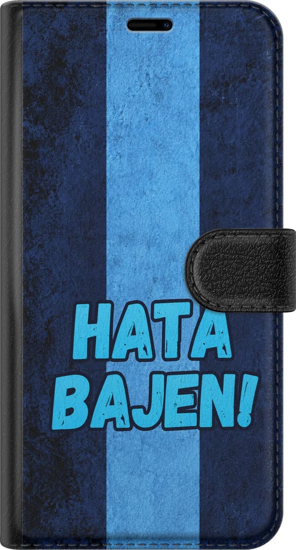 Kompatibelt Lommeboketui til Apple iPhone 8 Plus Blå motstanderslogan - Stor lyseblå supporterslogan over loddrette blå striper blå