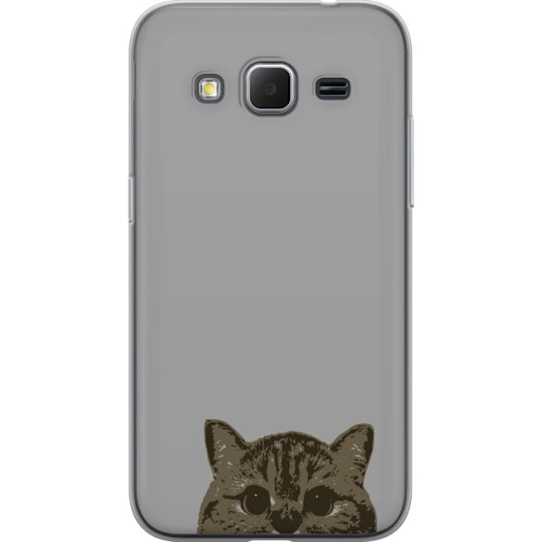Samsung Galaxy Core Prime Genomskinligt Skal Grå Kattblick – stilren kattdesign med grå bakgrund