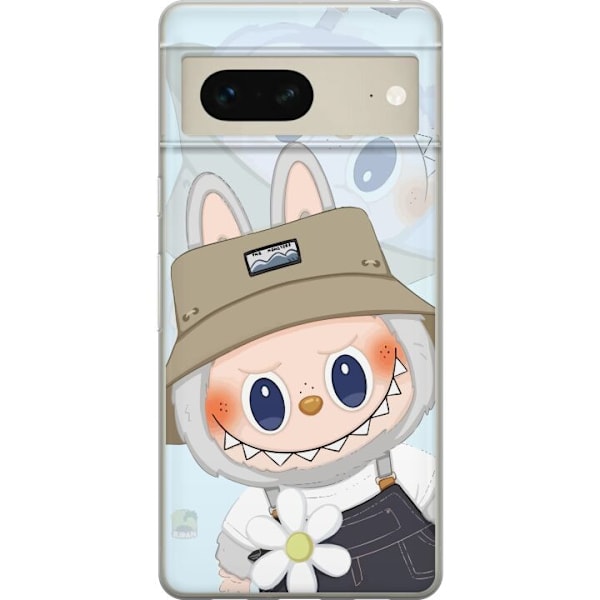Google Pixel 7 Genomskinligt Skal Labubu med hatt – Pop Mart-figur Mr. Butcher i retro stil med karaktär
