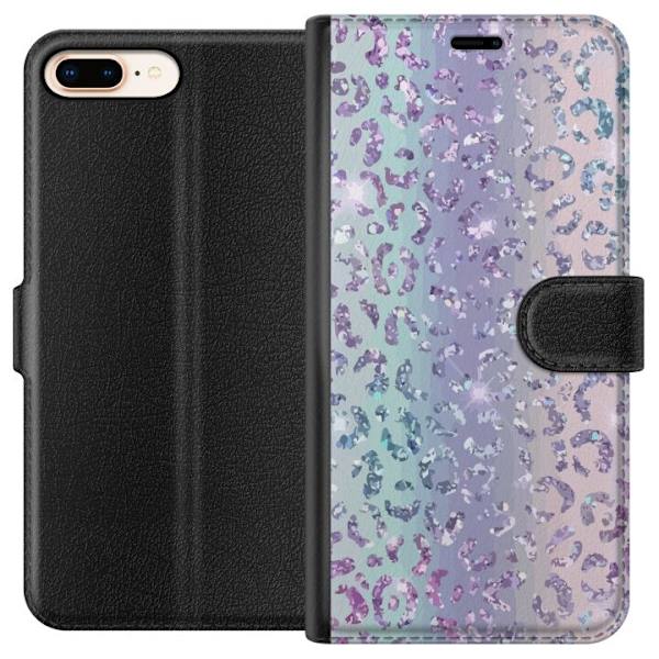 Kompatibel Tegnebogsetui til Apple iPhone 8 Plus Glitter Leopard