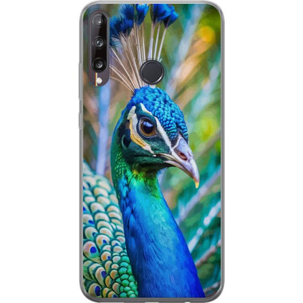 Huawei P40 lite E Genomskinligt Skal Påfågel Fjädrar Färgstark Design Fågelmotiv Exotiskt Grafiskt Motiv Natur Lyxig Dekoration