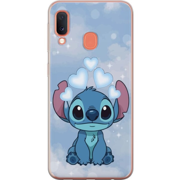 Samsung Galaxy A20e Genomskinligt Skal Stitch Hoppande Glädje – Rolig Design för Present
