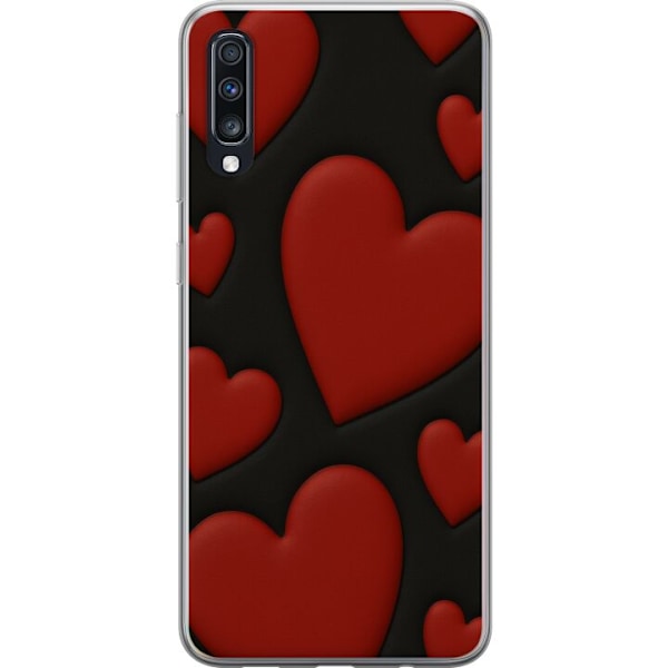 Samsung Galaxy A70 Läpinäkyvä kuori Punaiset Samettisydämet