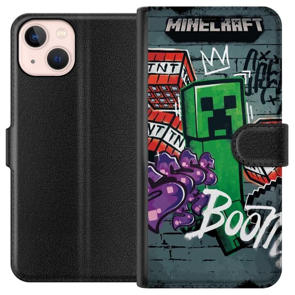 Kompatibelt Plånboksfodral till Apple iPhone 13 mini Grön blockfigur med dynamit, graffitidetaljer och mörk urban bakgrund grön