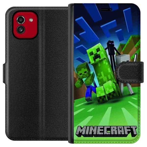 Samsung Galaxy A03 Tegnebogsetui Minecraft Creeper mobilskal i klassisk grön pixelstil