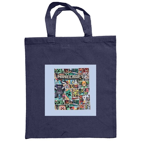Mulepose | Holdbar Indkøbstaske i Stof Minecraft Kunst Marineblå one size