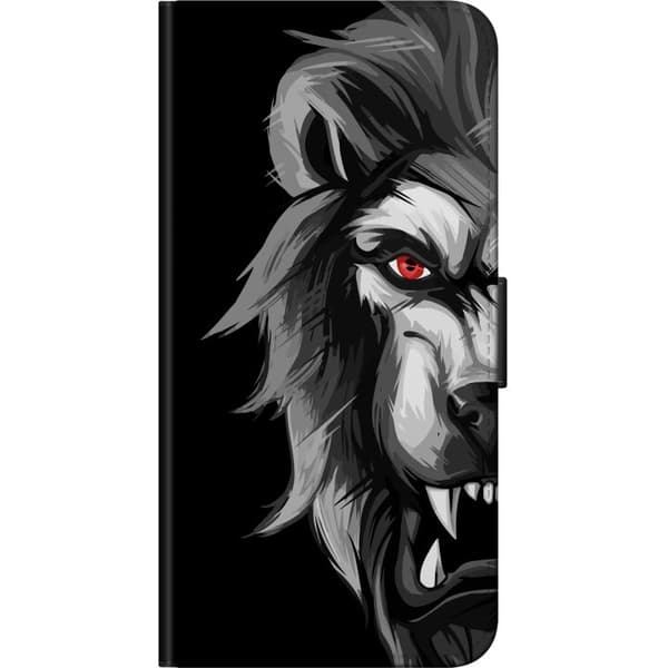 Kompatibel Tegnebogsetui til Xiaomi Mi 10 Pro 5G Dramatisk sort-hvid ulv med et intenst rødt øje mod sort baggrund sort