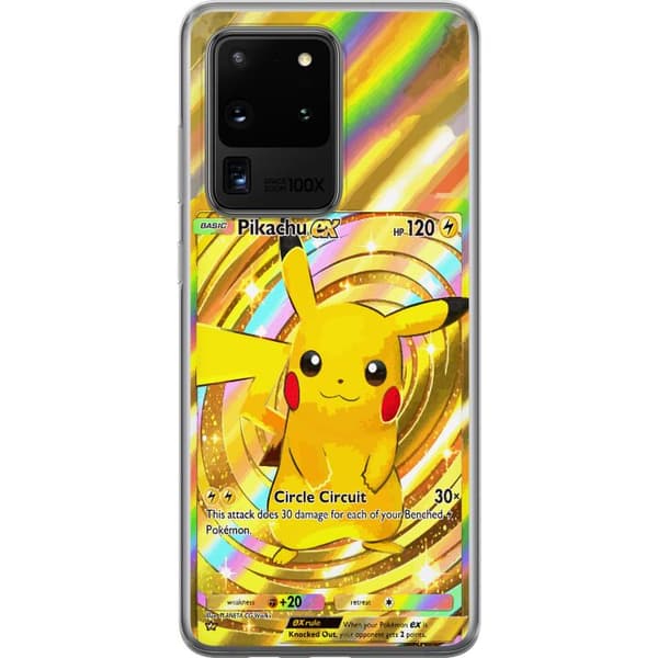 Kompatibelt Mobildeksel til Samsung Galaxy S20 Ultra Gullig Pikachu EX samlebilde med regnbueeffekter gull