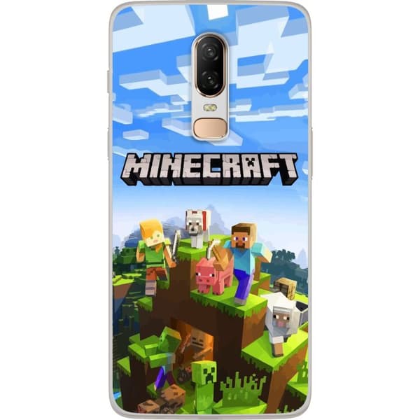 Kompatibelt Mobildeksel til OnePlus 6 Minecraft Creeper-blokk piksel retrospill