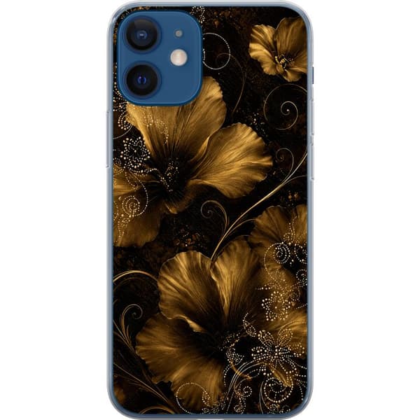 Kompatibelt Mobildeksel til Apple iPhone 12 mini Gylden Noir-blomstring svart