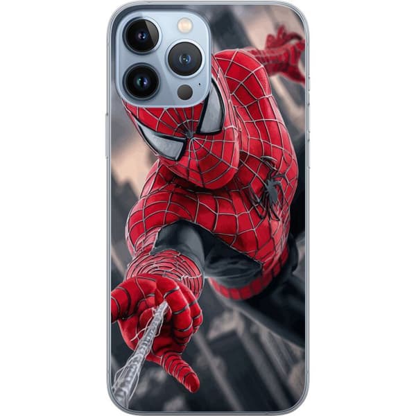 Kompatibelt Mobildeksel til Apple iPhone 13 Pro Max Dynamisk Spider-Man-illustrasjon i actionperspektiv, superheltemotiv med bevegelse, energi og fil