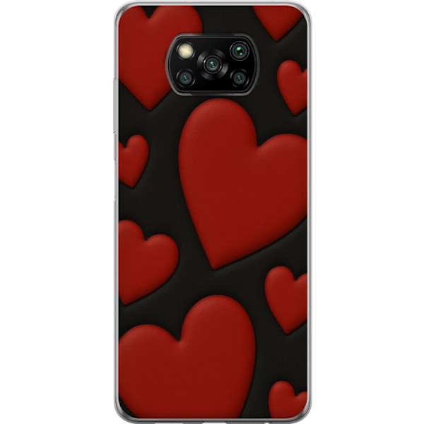 Xiaomi Poco X3 NFC Läpinäkyvä kuori Punaiset Samettisydämet