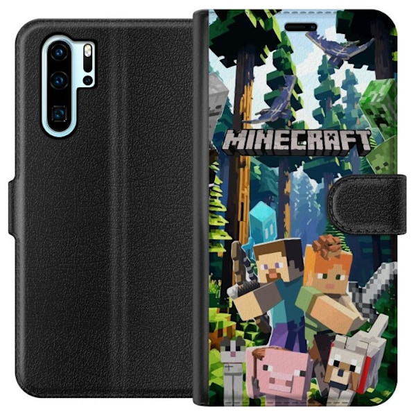 Huawei P30 Pro Tegnebogsetui Minecraft mobiltelefon dækning med skov og pixel karakterer