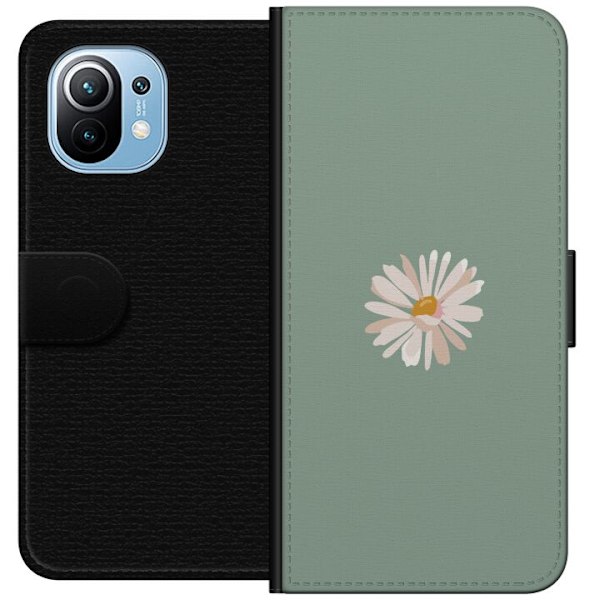 Xiaomi Mi 11 Lompakkokotelo Vihreä Minimalikukka - tyylikäs kukka vihreällä taustalla