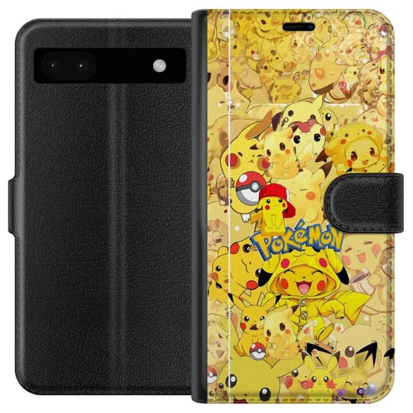 Kompatibel Tegnebogsetui til Google Pixel 6a Sød Pikachu-collage med Pokémon-tema i bløde gule nuancer gul
