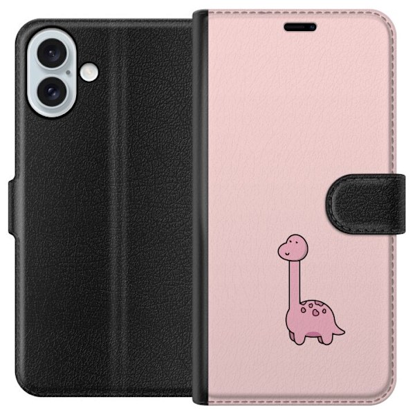 Apple iPhone 16 Plus Tegnebogsetui Rosa dinosaur