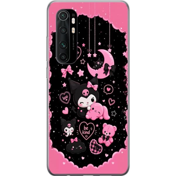 Kompatibel Mobilcover til Xiaomi Mi Note 10 Lite Søde lyserøde og sorte gothfigurer med hjerter, måne, stjerner og positiv tekst sort