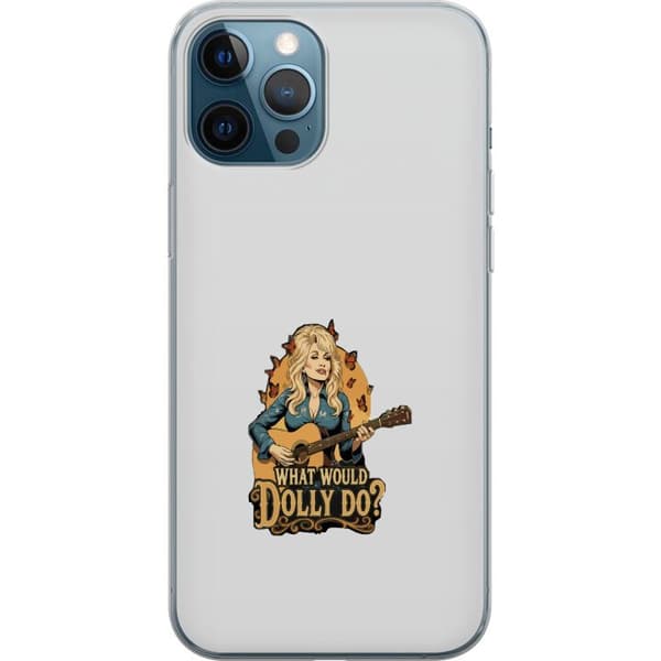 Kompatibelt Mobilskal till Apple iPhone 12 Pro Dolly Parton med gitarr och fjärilar grå